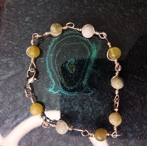 ✨ Protective & Healing Serpentine Jade Bracelet | Handmade Wire-Wrapped Jewelry